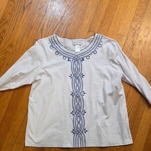 Alfred Dunner White Top with Blue Embroidery